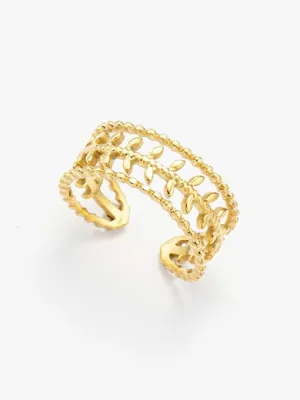 Open Leaf Outline Ring, 18k Gold Plated Stainless Steel Ring