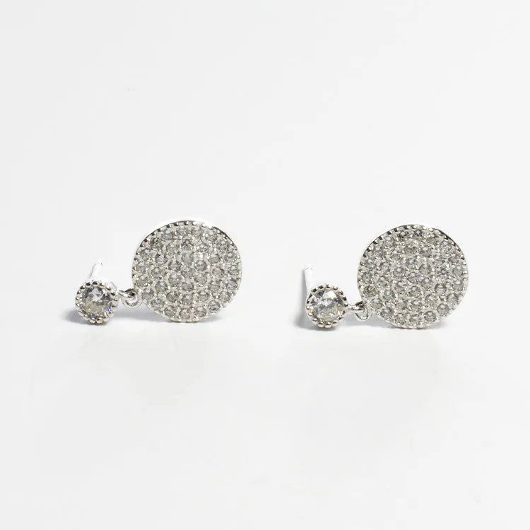 Pave CZ Disc Dangling Earrings - Gold or Silver