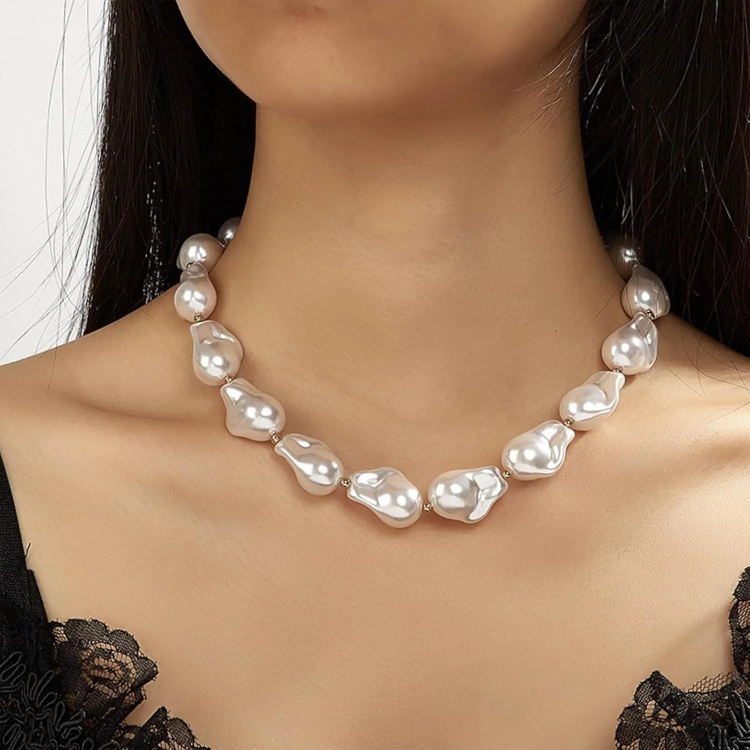 Pearl Necklaces for Women Baroque Chunky Pearl Necklaces Dainty Pearl Dangle Necklaces Vintage Pearl Charm Choker Necklaces Birthday Wedding Jewelry