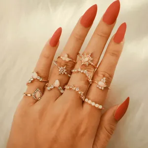Pinapes Fashion Non Precious Base Metal Boho Midi Finger Ring for Girls – Set of 10