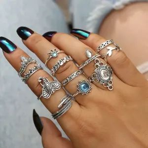 Pinapes Fashion Non Precious Base Metal Boho Midi Finger Ring for Girls – Set of 12