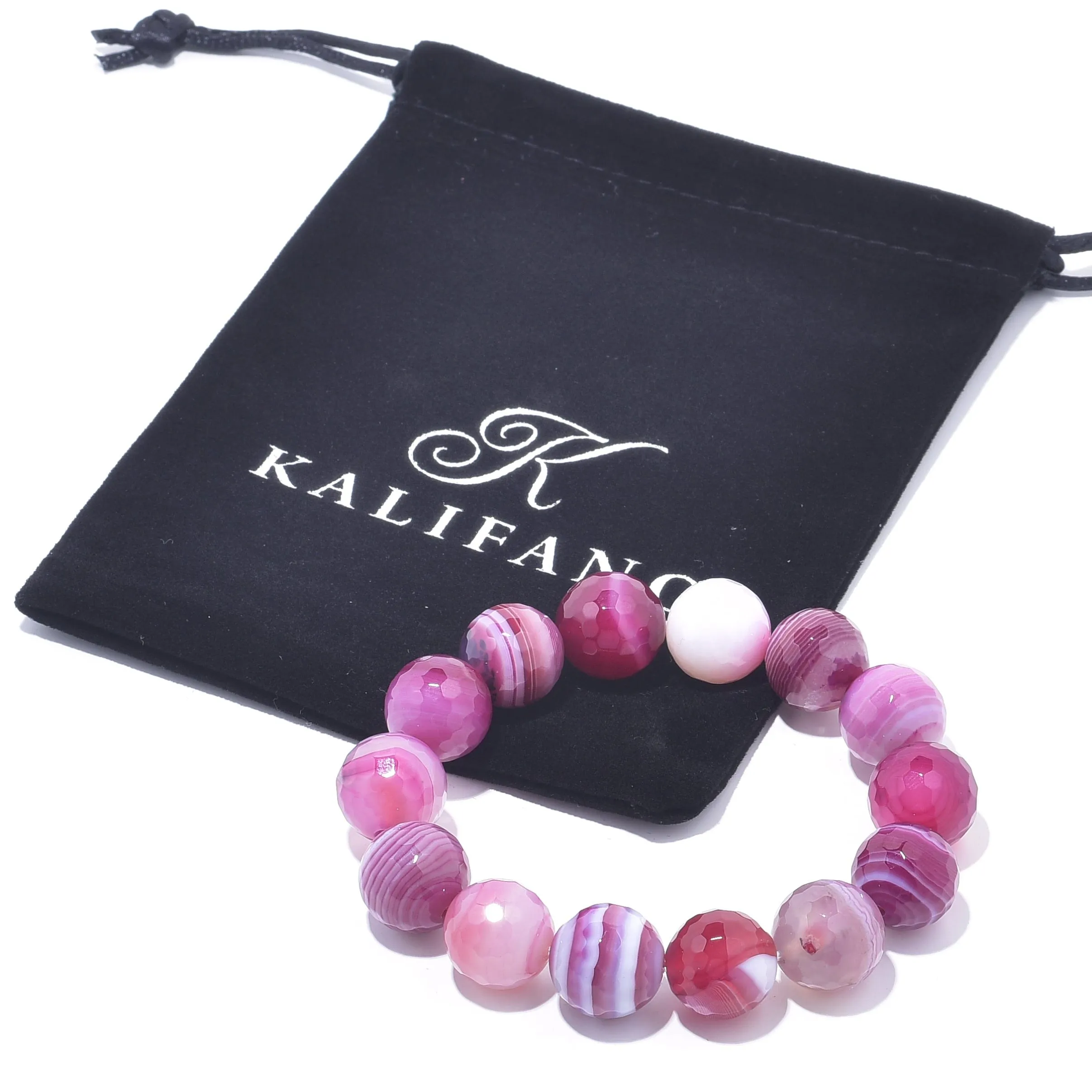 Pink Agate Faceted Natural 14mm Gemstone Bead Elastic Bracelet