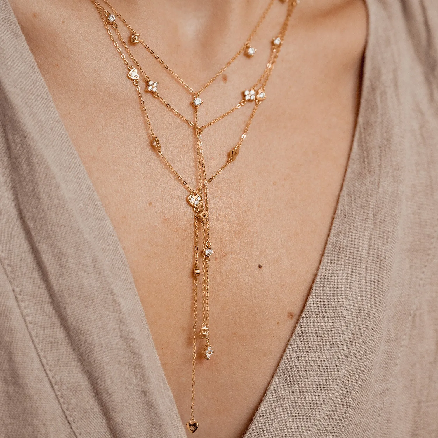Posy Y Chain Necklace Sterling Silver Gold
