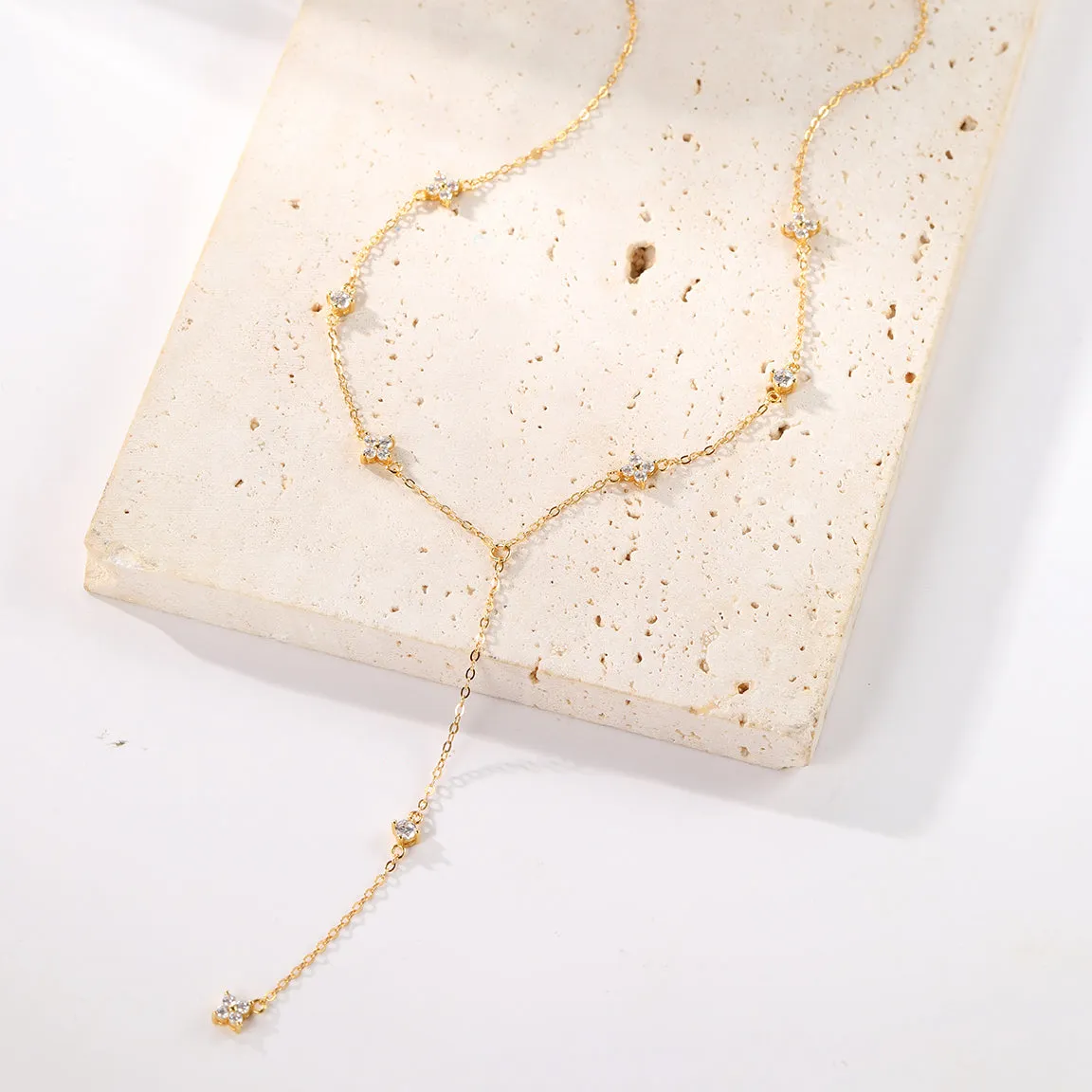 Posy Y Chain Necklace Sterling Silver Gold