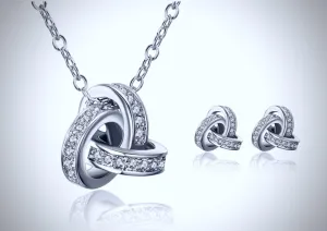 "Love Knot" - Cubic Zirconia Necklace and Earrings Set - Available in Silver, Gold and Rose Gold