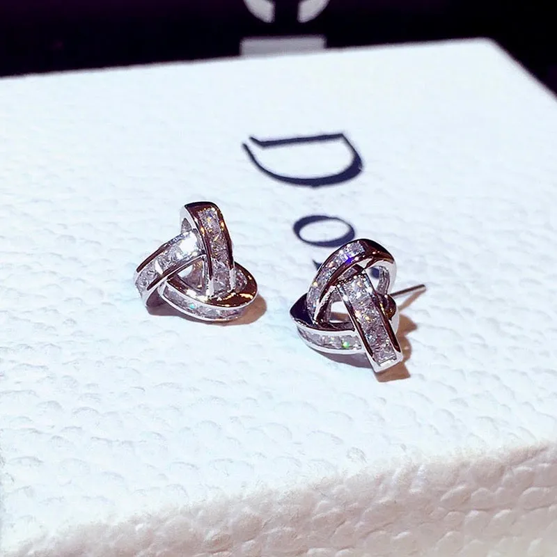 "Love Knot" - Cubic Zirconia Necklace and Earrings Set - Available in Silver, Gold and Rose Gold