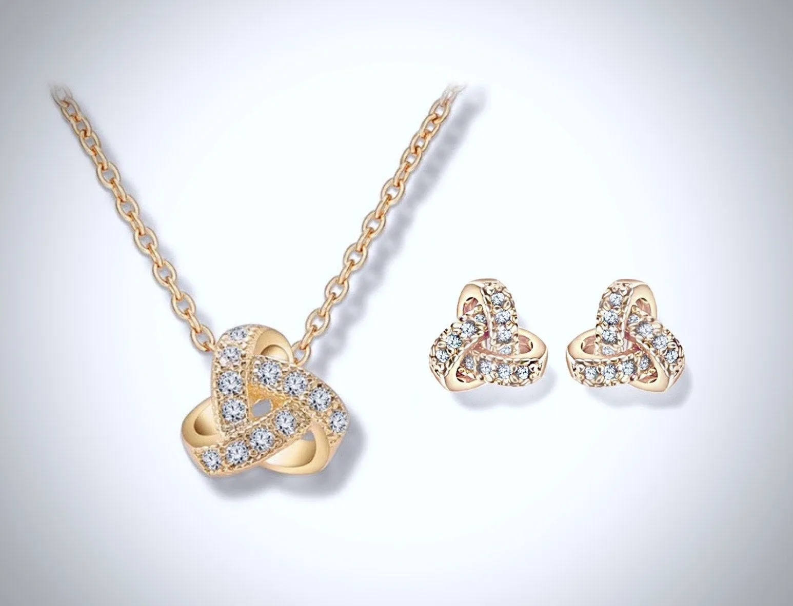 "Love Knot" - Cubic Zirconia Necklace and Earrings Set - Available in Silver, Gold and Rose Gold