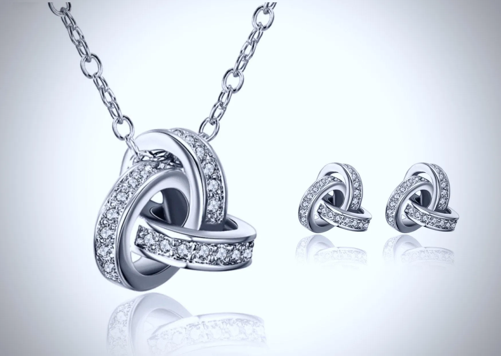 "Love Knot" - Cubic Zirconia Necklace and Earrings Set - Available in Silver, Gold and Rose Gold