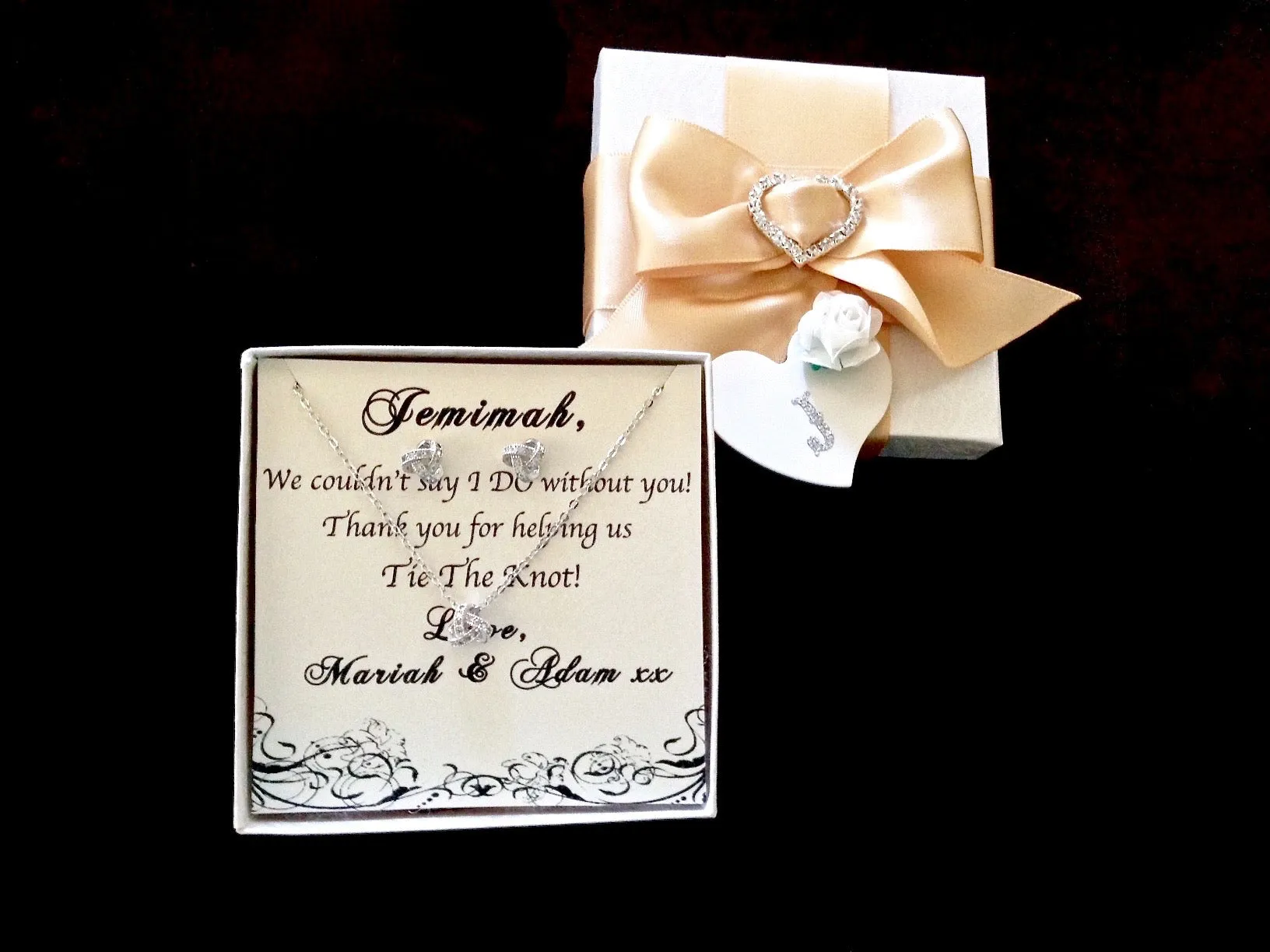 "Love Knot" - Cubic Zirconia Necklace and Earrings Set - Available in Silver, Gold and Rose Gold