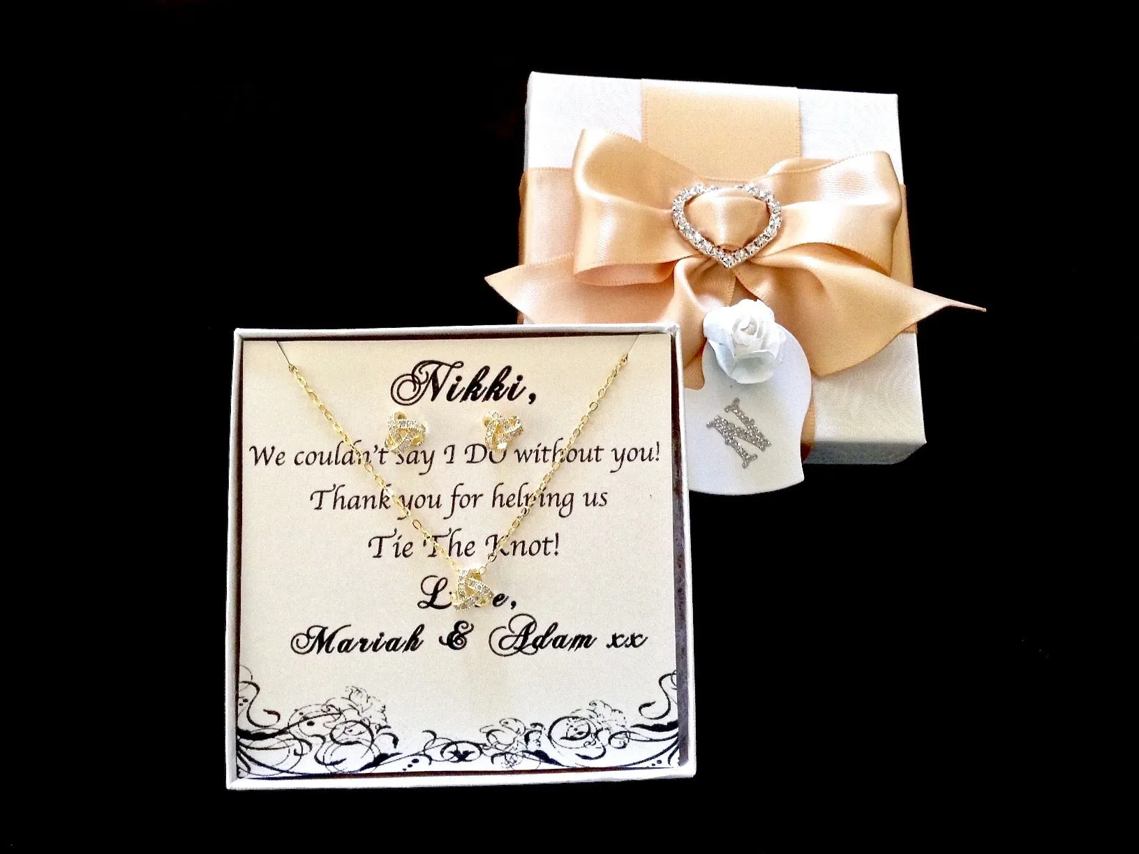 "Love Knot" - Cubic Zirconia Necklace and Earrings Set - Available in Silver, Gold and Rose Gold
