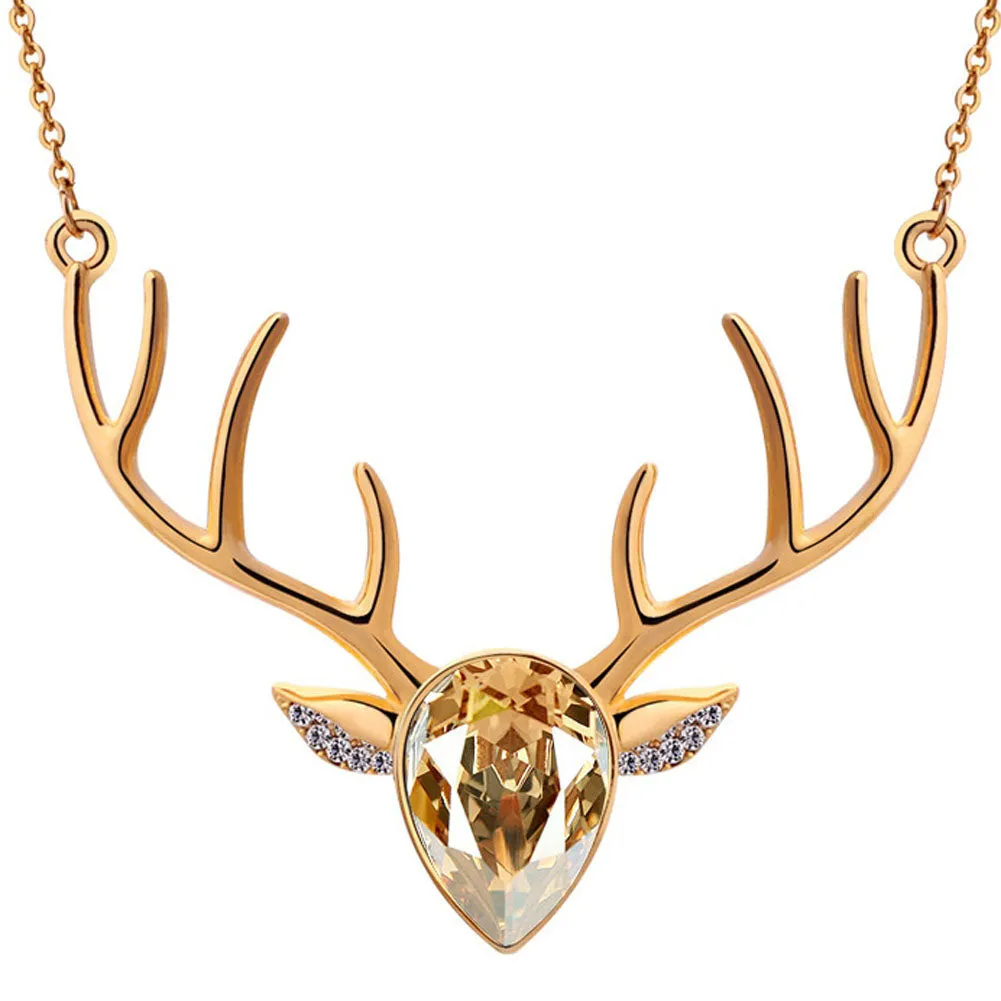 Rhinestone Crystal Deer Head Antler Pendant Necklace