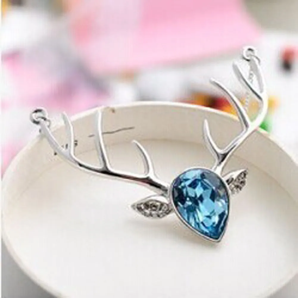 Rhinestone Crystal Deer Head Antler Pendant Necklace