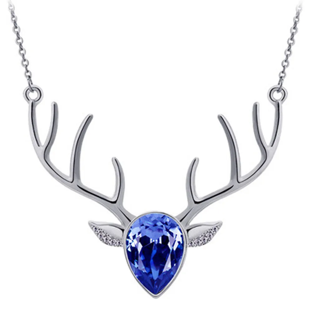 Rhinestone Crystal Deer Head Antler Pendant Necklace