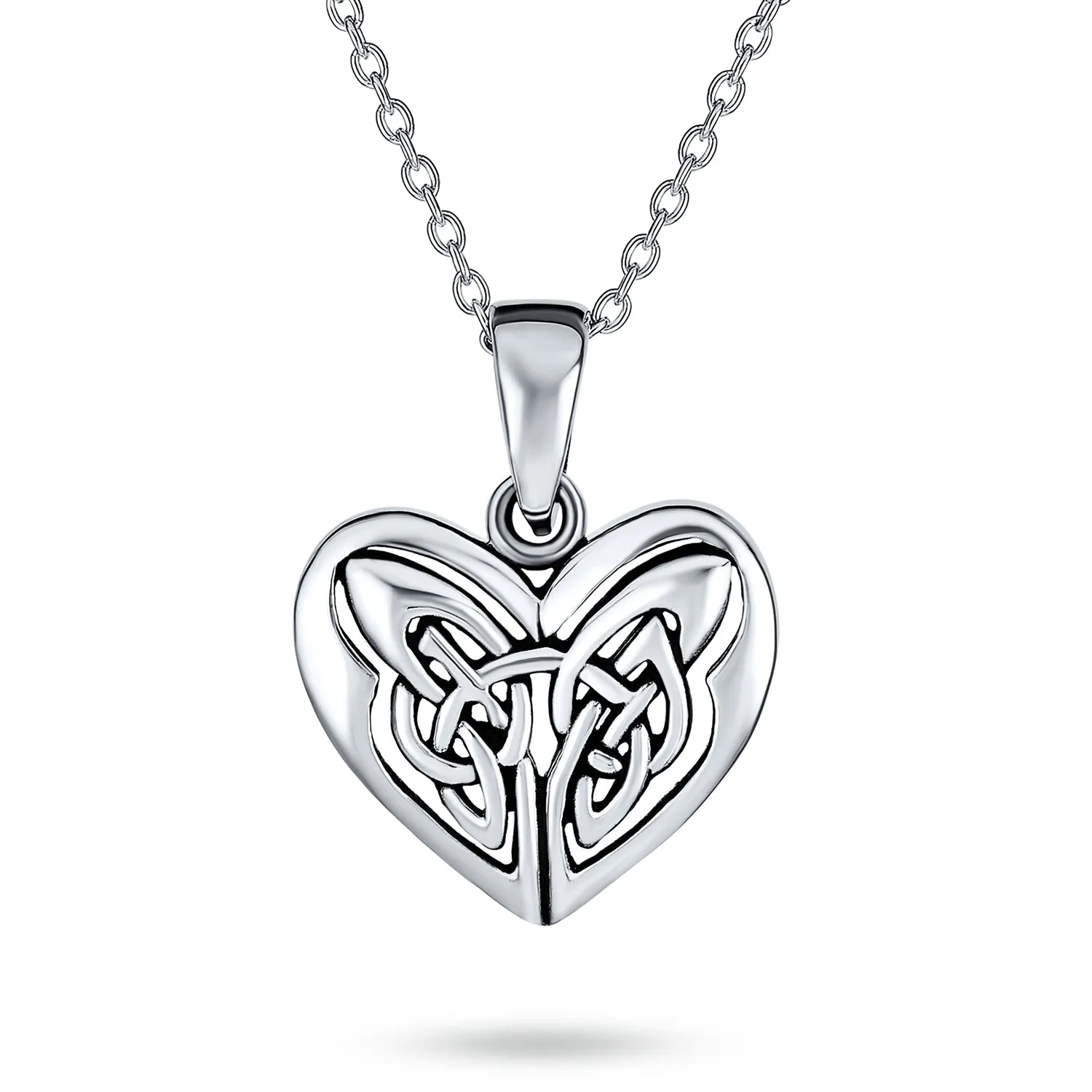 Romantic Celtic Triquetra Love Knot Heart Pendant Necklace in Sterling Silver