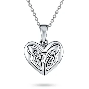 Romantic Celtic Triquetra Love Knot Heart Pendant Necklace in Sterling Silver