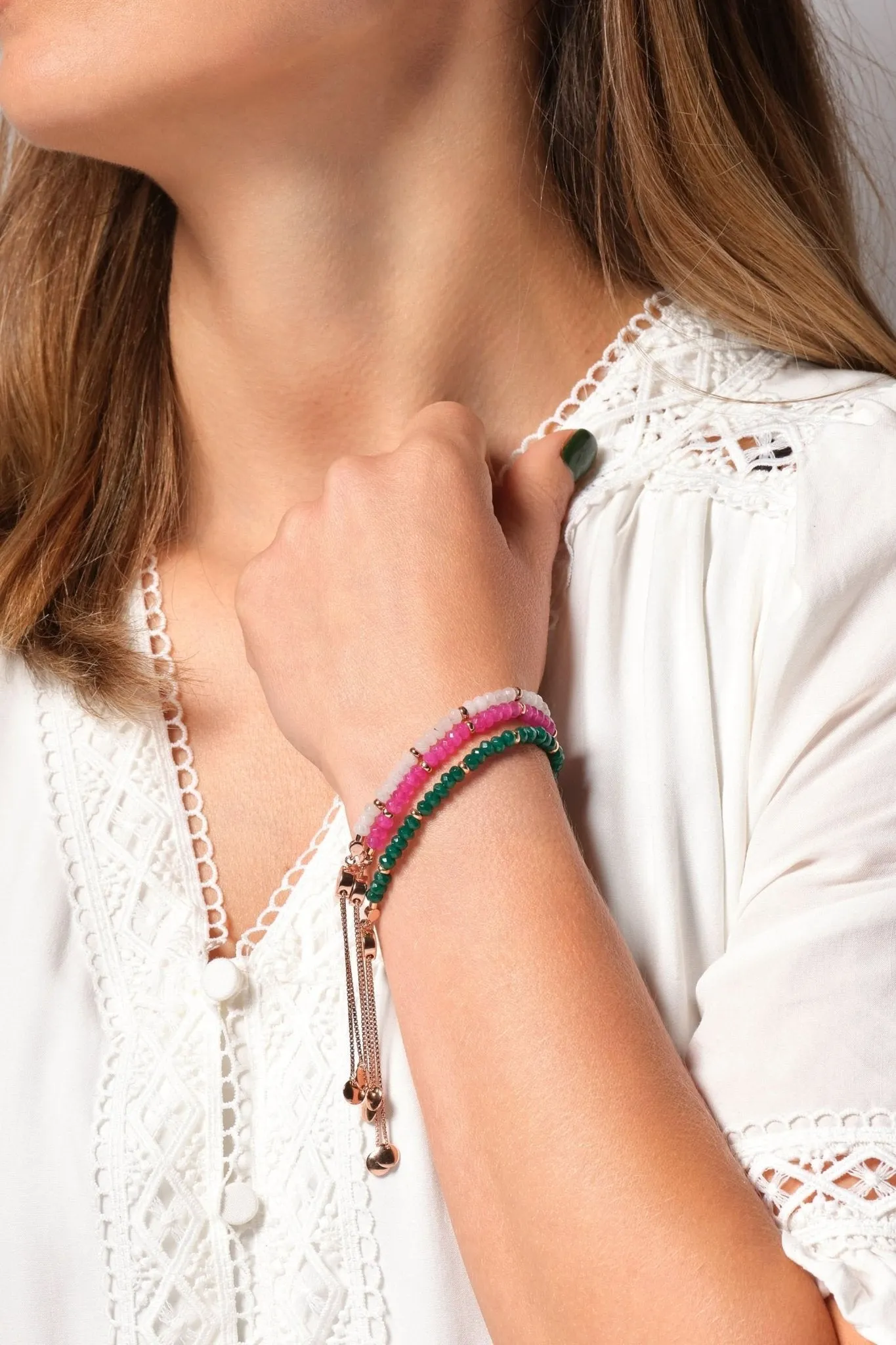 Rose Gold Plated Sterling Silver Pink Quartz Bead Freindship Bracelet