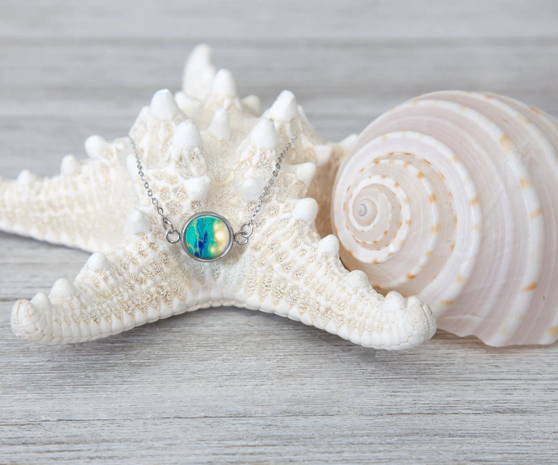 Seaside Glow Small Circle Necklace | Beach Jewelry | Handmade