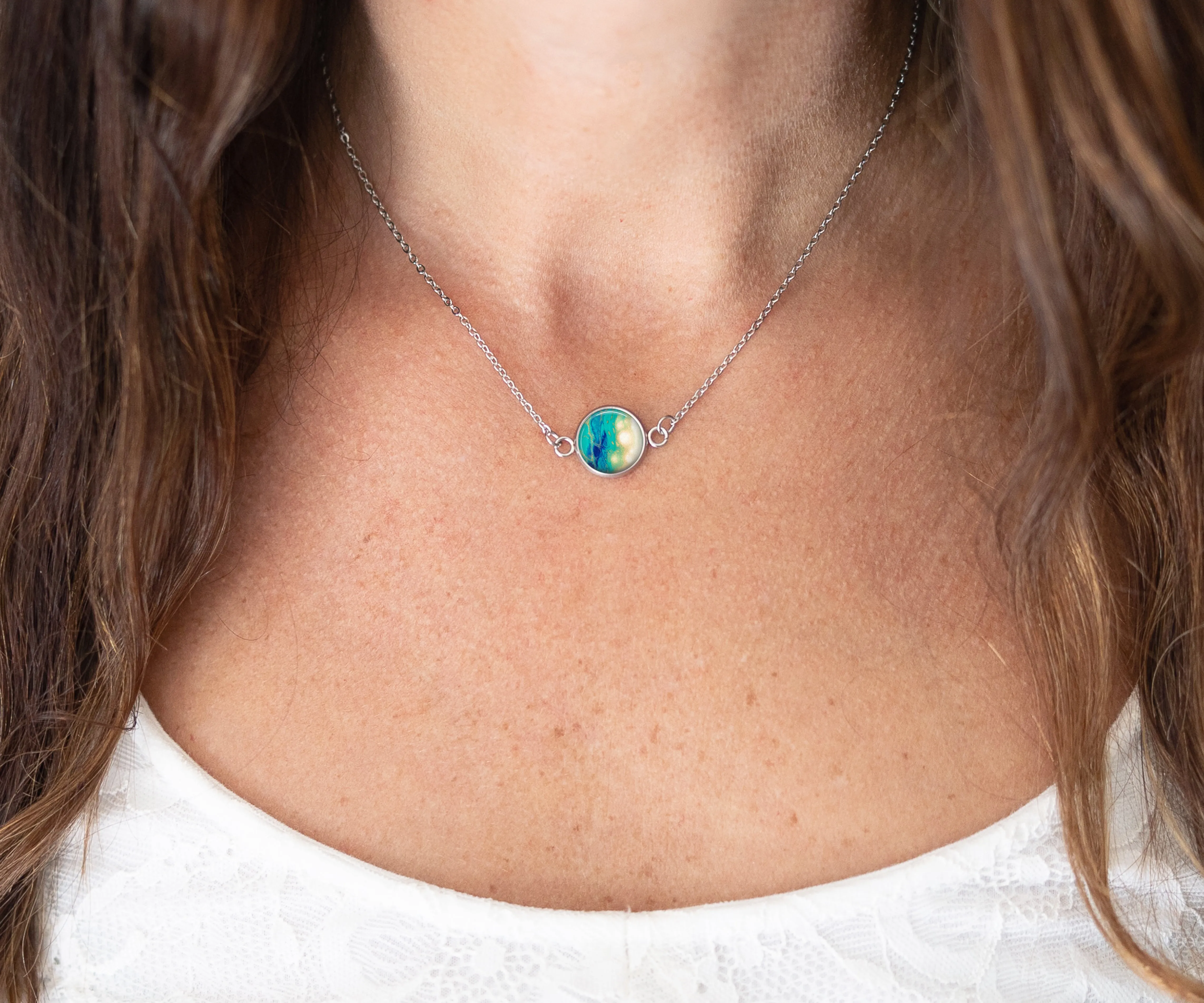 Seaside Glow Small Circle Necklace | Beach Jewelry | Handmade