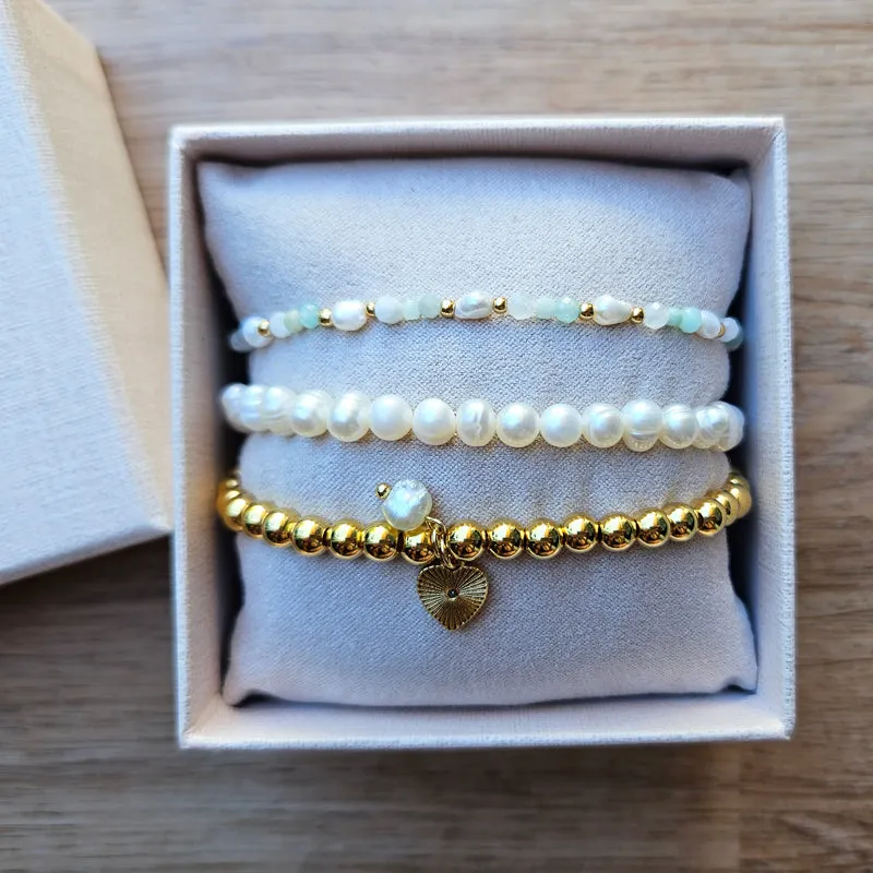 Set of 3 Stretch Bracelets Stack By Zafino - Aqua