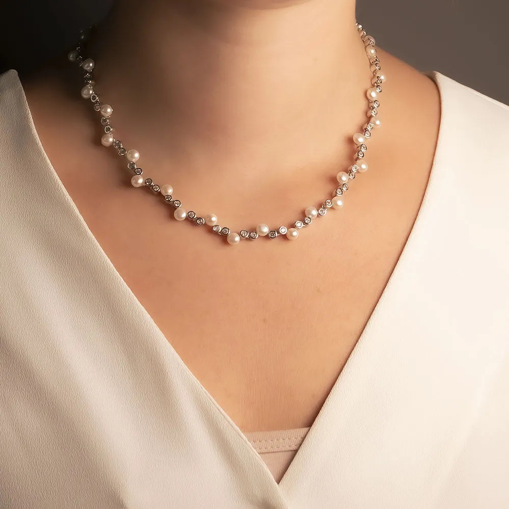 Silver and Pearl Cluster Necklace