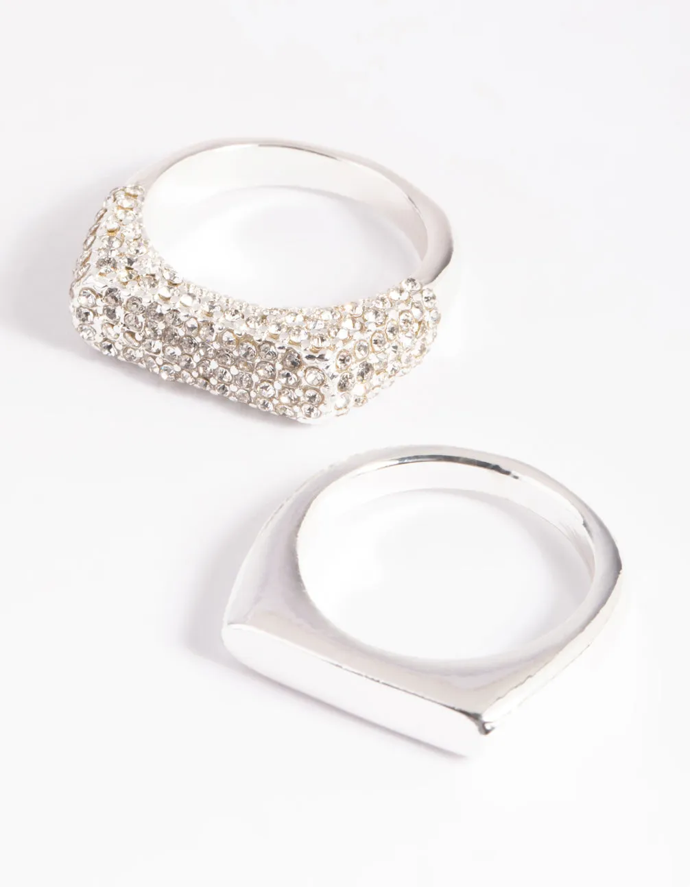 Silver Plated Diamante Smooth Ring Set