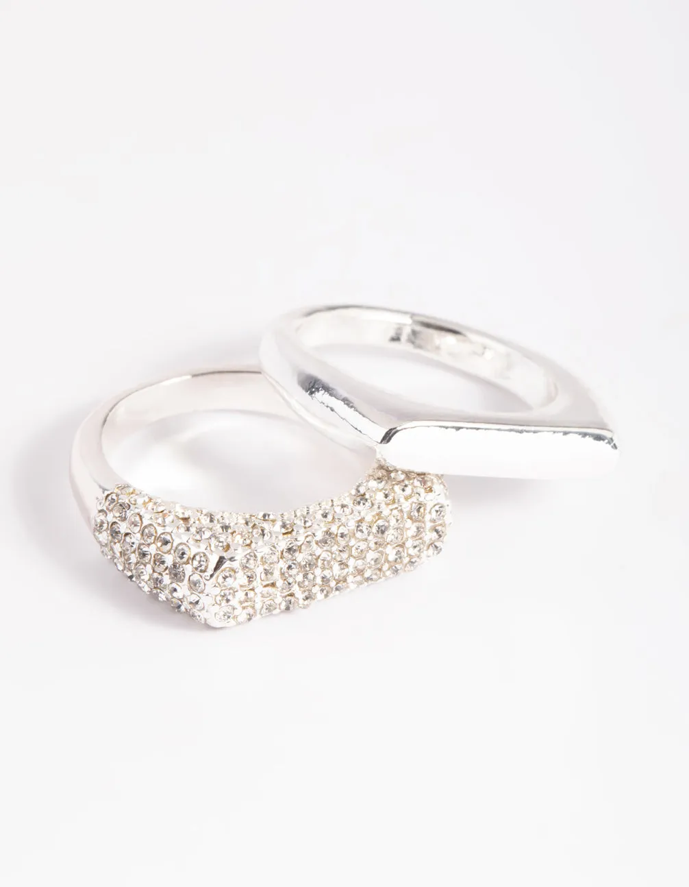 Silver Plated Diamante Smooth Ring Set