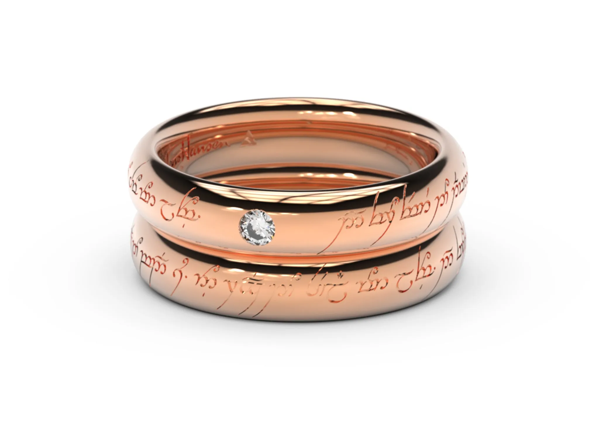 Sleek Elvish Engagement Ring, Red Gold