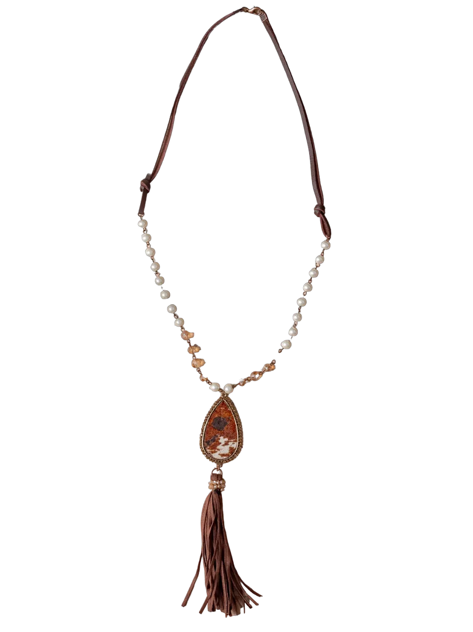 Southern Grace Women's Call Me Crazy Brown Leather With Pearl Necklace