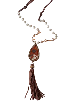 Southern Grace Women's Call Me Crazy Brown Leather With Pearl Necklace
