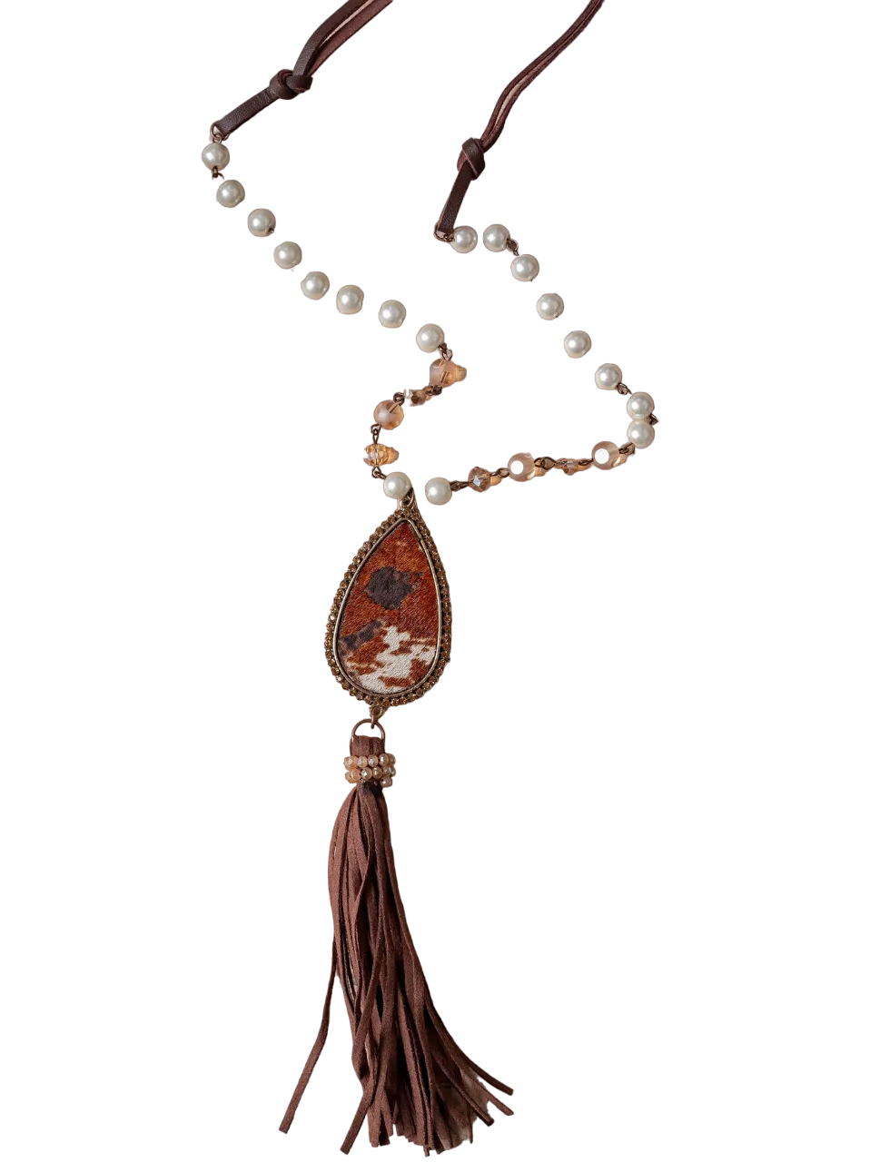 Southern Grace Women's Call Me Crazy Brown Leather With Pearl Necklace