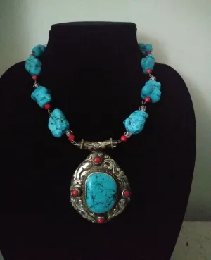 Southwestern Blue Howlite and Silver Necklace