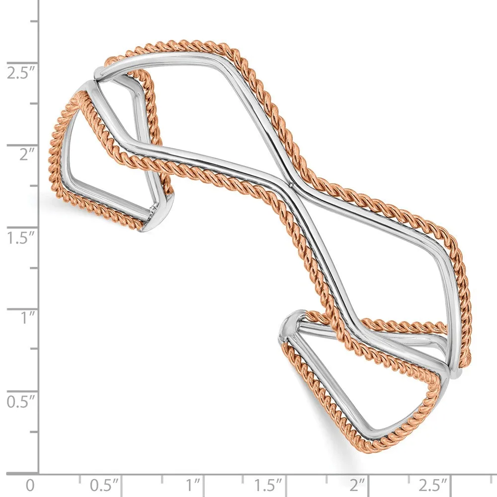 Stainless Steel Pink IP-plated Textured Cuff Bangle