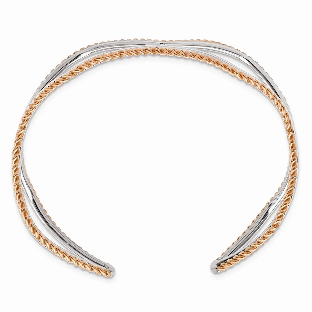 Stainless Steel Pink IP-plated Textured Cuff Bangle