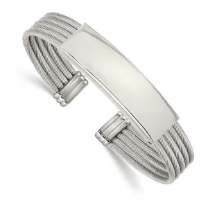 Stainless Steel Polished and Textured Engraveable Cuff Bangle