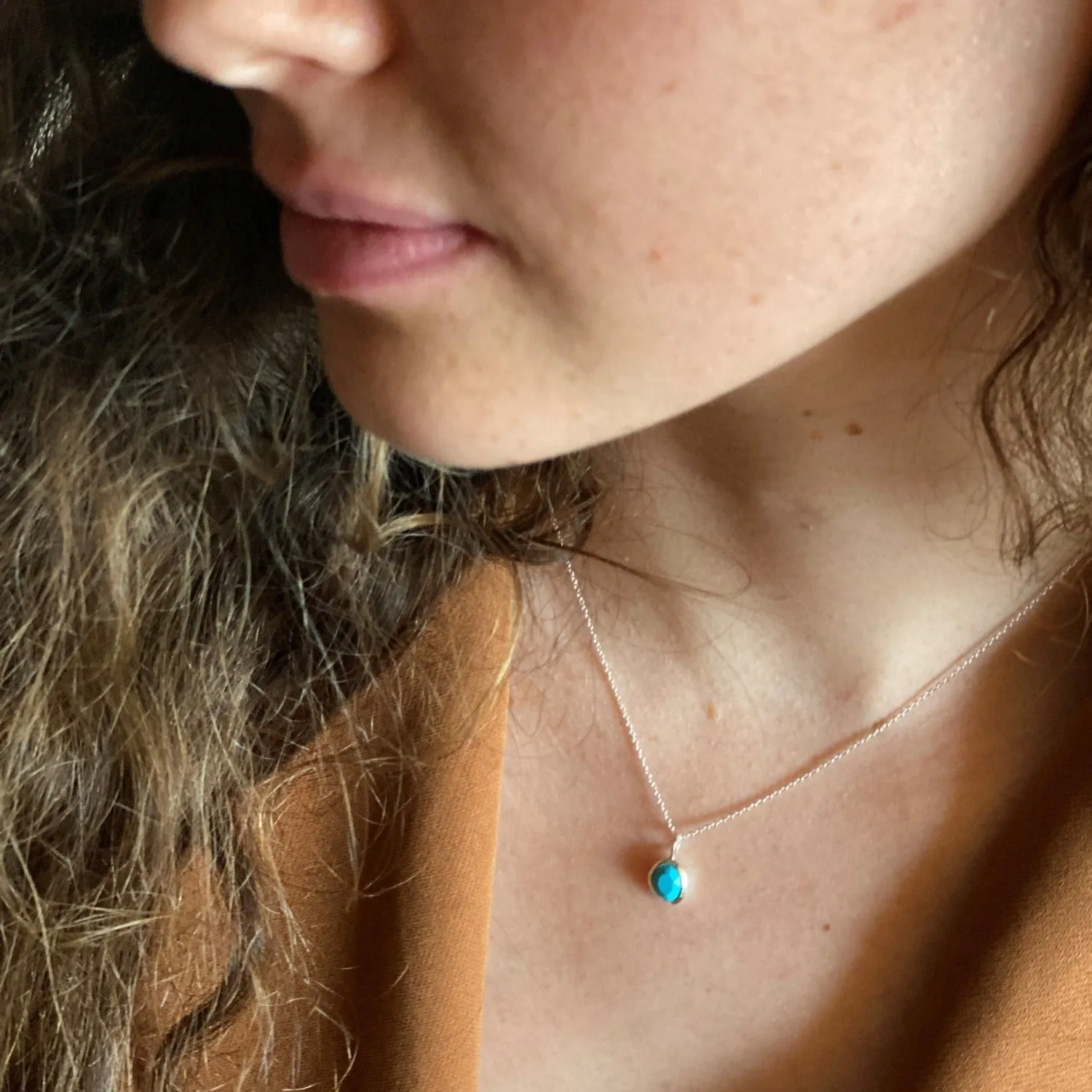 Sterling Silver Birthstone Necklace with Semi-Precious Stone