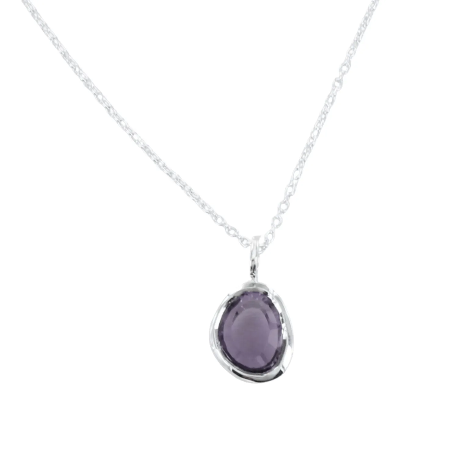 Sterling Silver Birthstone Necklace with Semi-Precious Stone