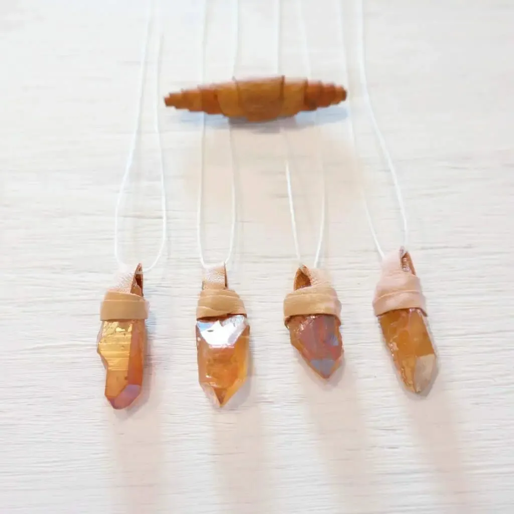 Sun Aura Quartz Point Necklace With Leather