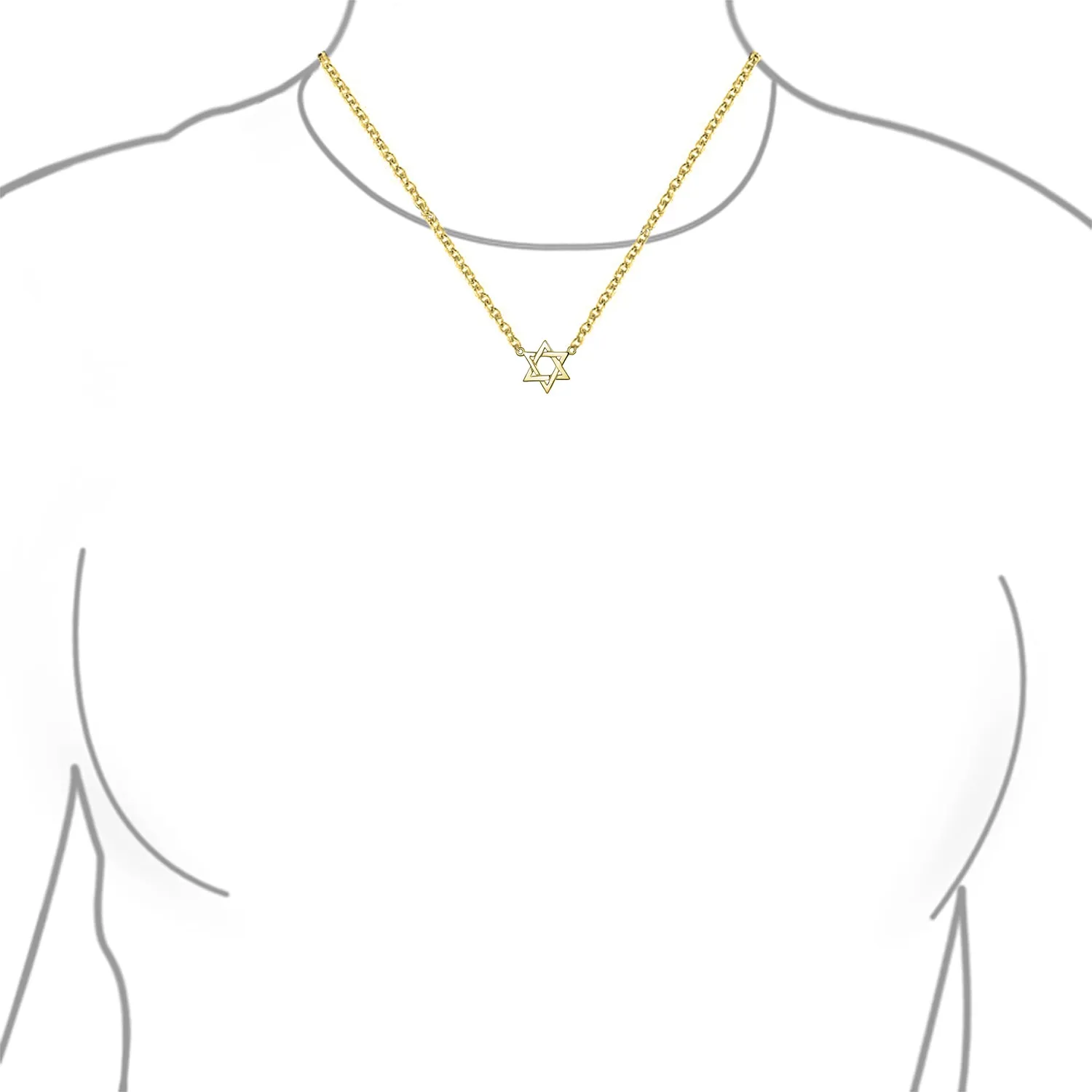 Traditional Magen Judaic Star Of David Pendant Necklace 14K Gold Plated Silver