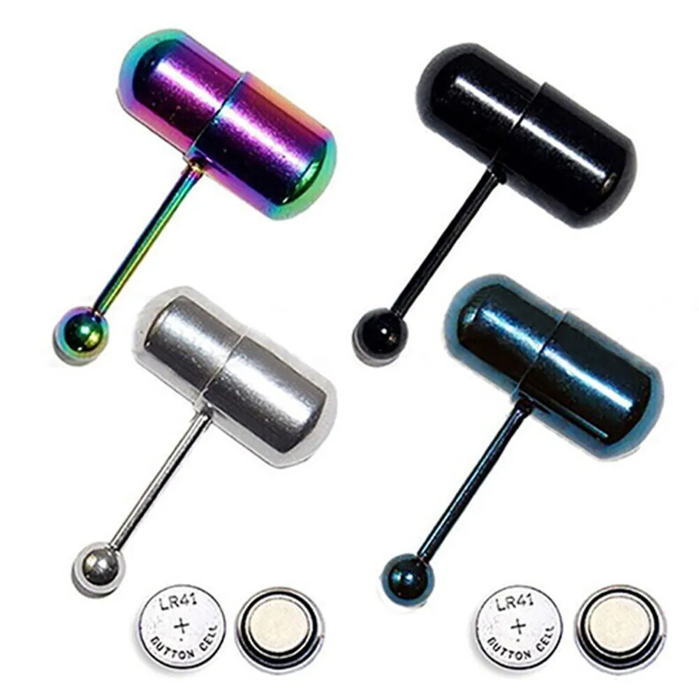 US 1-2 Pack Vibrating Tongue Ring Stainless Steel Punk Tongue Bar Body Piercing