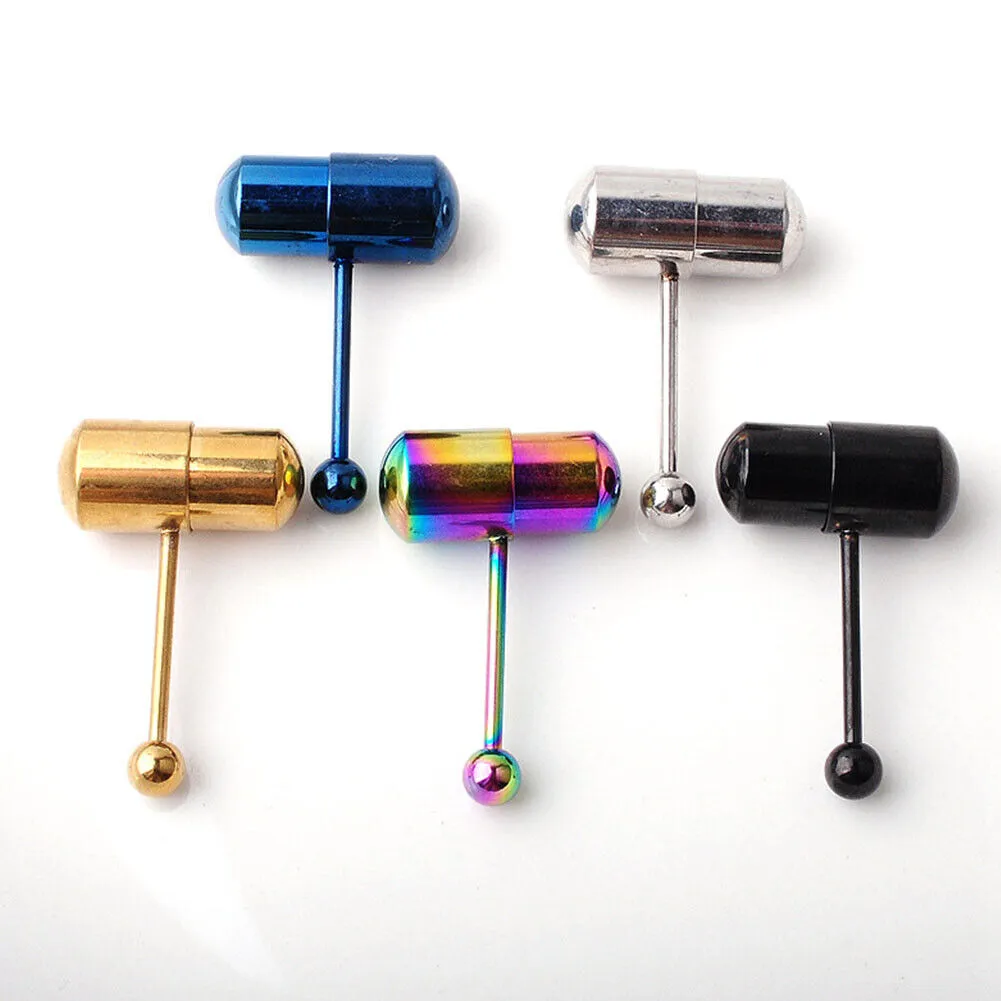 US 1-2 Pack Vibrating Tongue Ring Stainless Steel Punk Tongue Bar Body Piercing
