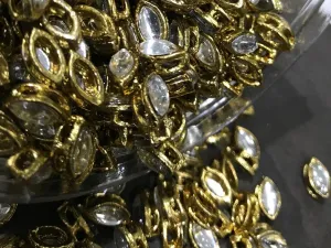 White Transparent Eye Metal Kundan Stone (With Stone- 10x6 mm)