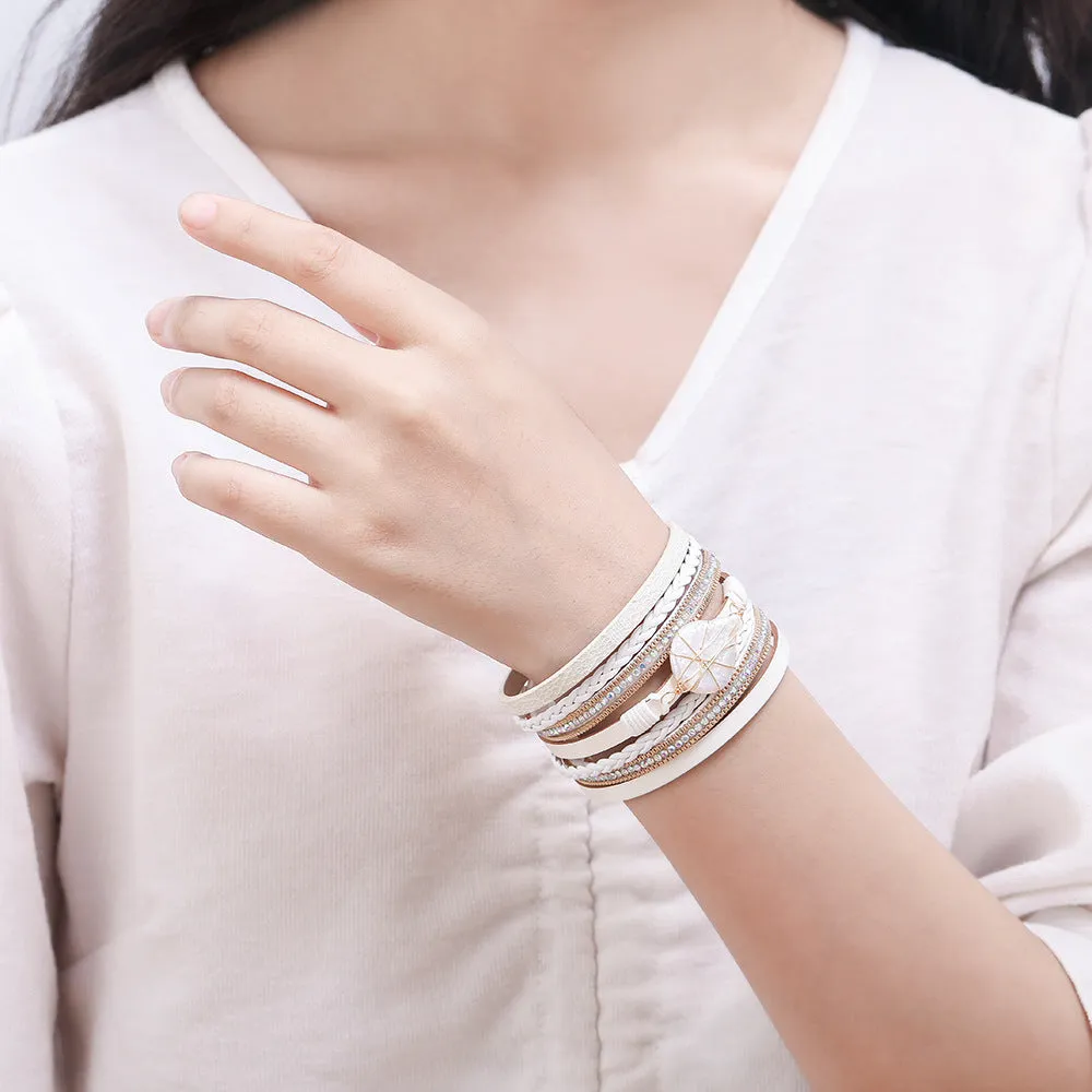Wholesale Baroque Freshwater Pearl Braided Multi-Layered Leather Bracelet