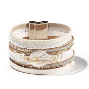 Wholesale Baroque Freshwater Pearl Braided Multi-Layered Leather Bracelet