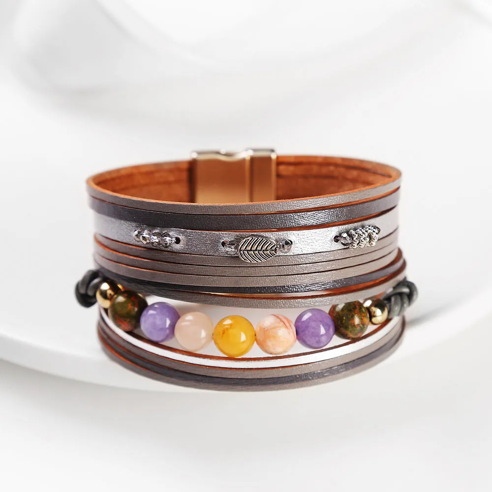 Wholesale Baroque Freshwater Pearl Braided Multi-Layered Leather Bracelet