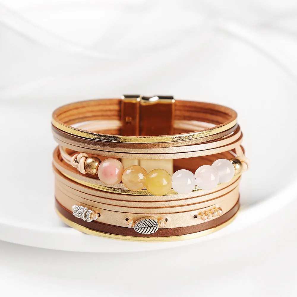 Wholesale Baroque Freshwater Pearl Braided Multi-Layered Leather Bracelet