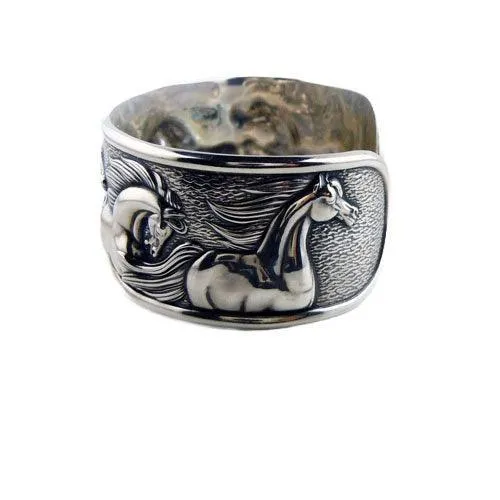 Wide Flowing Horses Cuff Bracelet