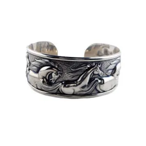 Wide Flowing Horses Cuff Bracelet
