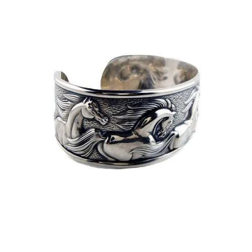 Wide Flowing Horses Cuff Bracelet