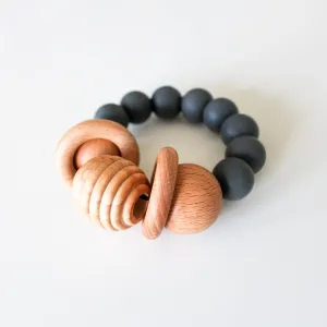Wood and Silicone Teething Rattle - Charcoal by Chelsea and Marbles