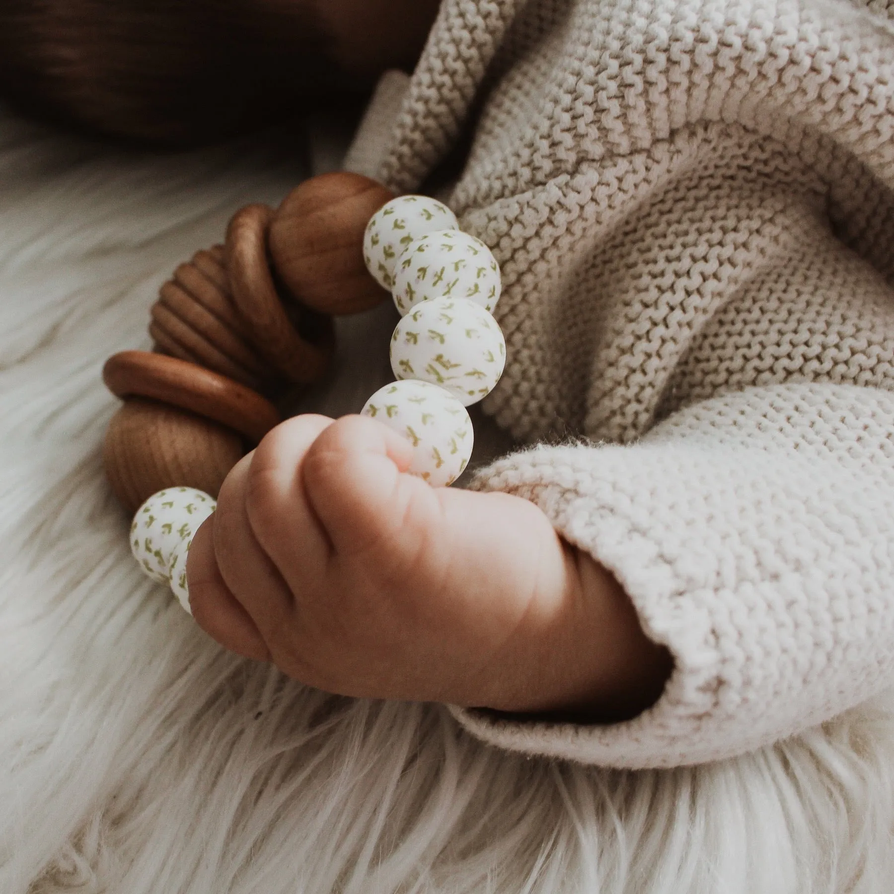 Wood and Silicone Teething Rattle - Market Prairie by Chelsea and Marbles